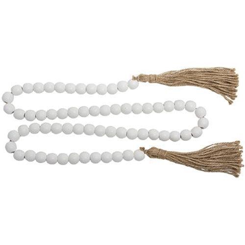 White Beaded Garland with Tassels 48L - The Fox Decor