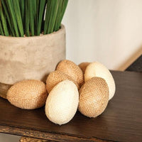 9 Set Natural & Ivory Burlap Eggs - The Fox Decor