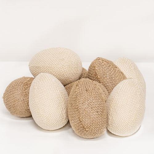 9 Set Natural & Ivory Burlap Eggs - The Fox Decor