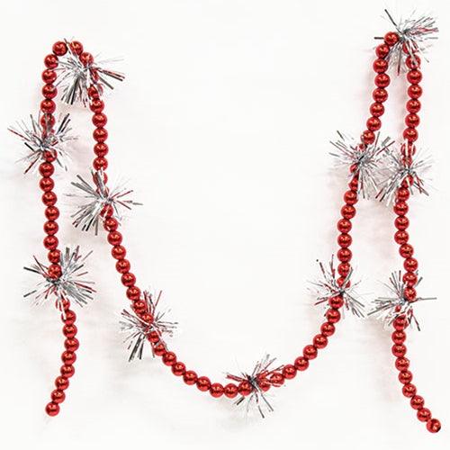 Red Bead & Tinsel Garland 43L - The Fox Decor
