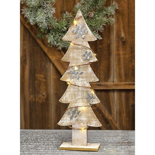 Small Wood Galvanized Snowflake Tree w LED Light - The Fox Decor