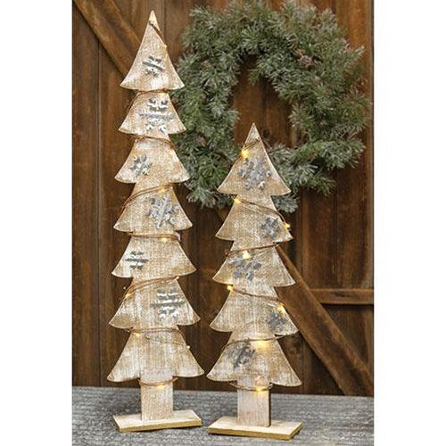 Small Wood Galvanized Snowflake Tree w LED Light - The Fox Decor