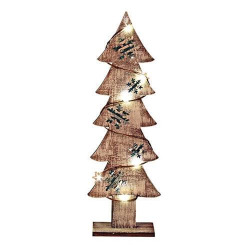 Small Wood Galvanized Snowflake Tree w LED Light - The Fox Decor