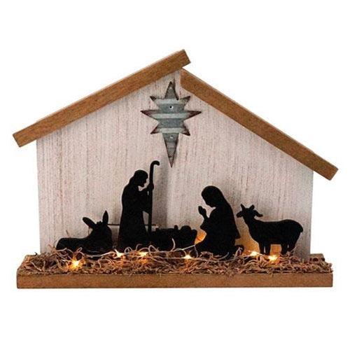 Wooden Nativity w LED Light - The Fox Decor