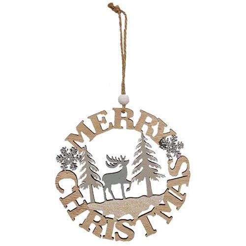 Merry Christmas Deer Cutout Wood Ornament - The Fox Decor