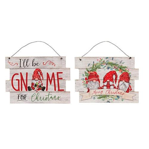 Merry Christmas Gnome Wood Hanging Sign 2 Asstd - The Fox Decor