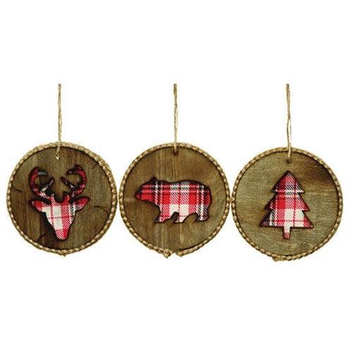 Wooden Plaid Cutout Ornament 3 Asstd - The Fox Decor