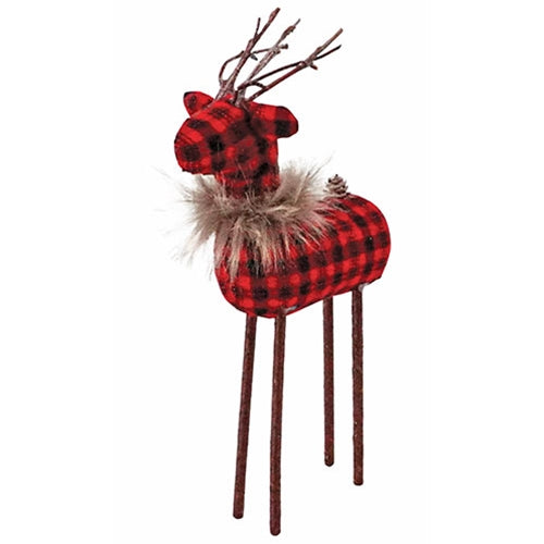 Sm Red Black Plaid Reindeer - The Fox Decor