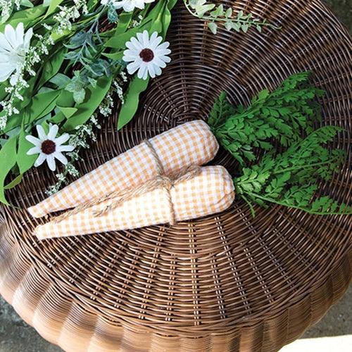 2 Set Orange Gingham Fabric Carrots - The Fox Decor