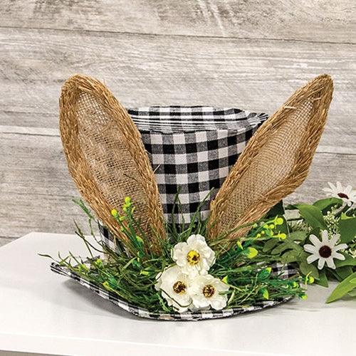 Gingham Bunny Fabric Top Hat w Floral - The Fox Decor