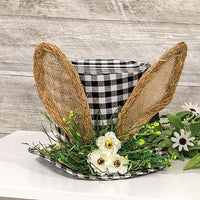 Gingham Bunny Fabric Top Hat w Floral - The Fox Decor