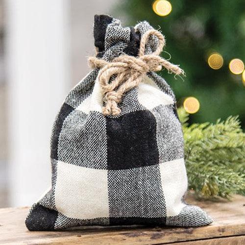 Black White Buffalo Check Fabric Drawstring Bag - The Fox Decor