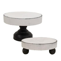 2 Set Distressed Wooden Pedestal Tray & Riser - The Fox Decor