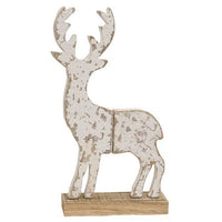 Distressed Wooden Snowy Reindeer on Base - The Fox Decor