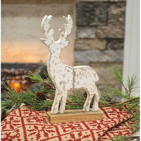 Distressed Wooden Snowy Reindeer on Base - The Fox Decor
