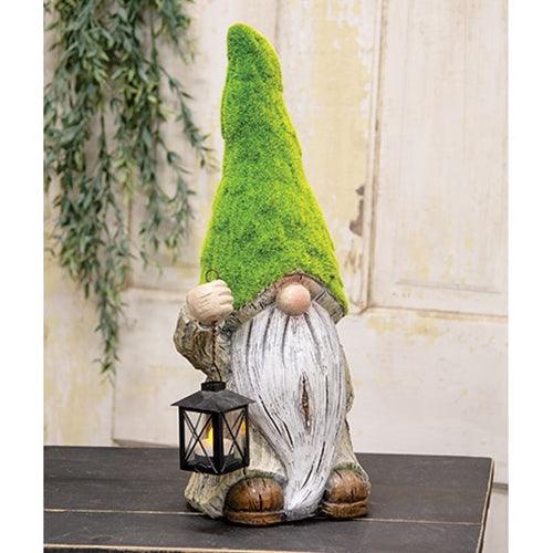 Resin Mossy Gnome w Lantern - The Fox Decor