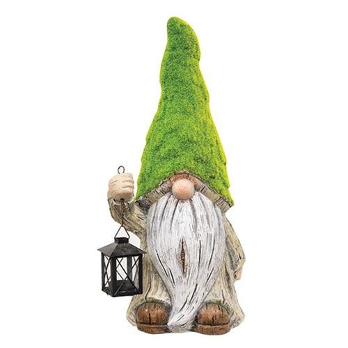 Resin Mossy Gnome w Lantern - The Fox Decor