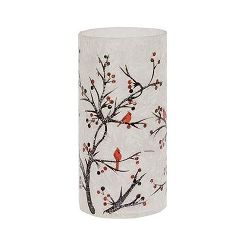 2 Set Frosted Winter Cardinals on Branches Pillar Jars - The Fox Decor