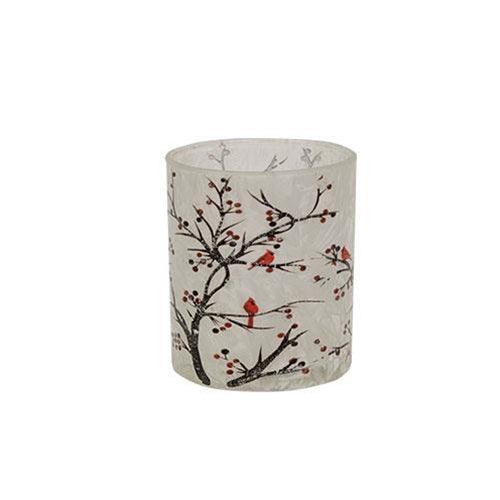 2 Set Frosted Winter Cardinals on Branches Pillar Jars - The Fox Decor