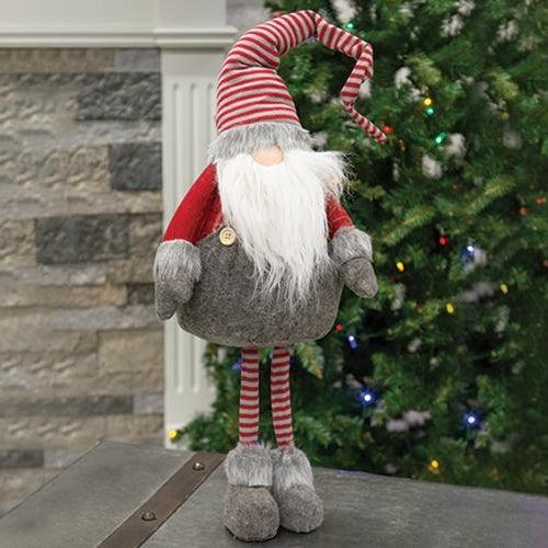 Large Standing Plush Red Gray Gnome Santa - The Fox Decor