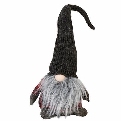 Large Plush Red Dk Gray Plaid Santa Gnome w Dk Gray Hat - The Fox Decor