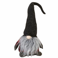 Large Plush Red Dk Gray Plaid Santa Gnome w Dk Gray Hat - The Fox Decor