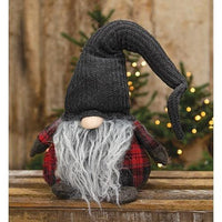Large Plush Red Dk Gray Plaid Santa Gnome w Dk Gray Hat - The Fox Decor
