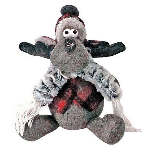 Small Sitting Plush Red Gray Moose - The Fox Decor