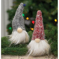 Small Plush Santa Gnome w Red Gray Knit Hat 2 Asstd - The Fox Decor