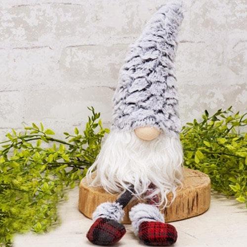 Small Dangle Leg Plush Fur Gnome w Fluffy Hat - The Fox Decor