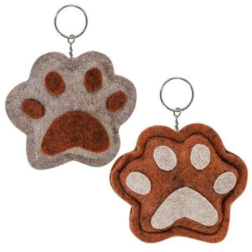 Paw Print Tan & Burnt Orange Keychain 2 Asstd - The Fox Decor