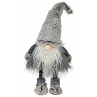 Plush Fluffy Gray Wobble Gnome w Fur Leg - The Fox Decor