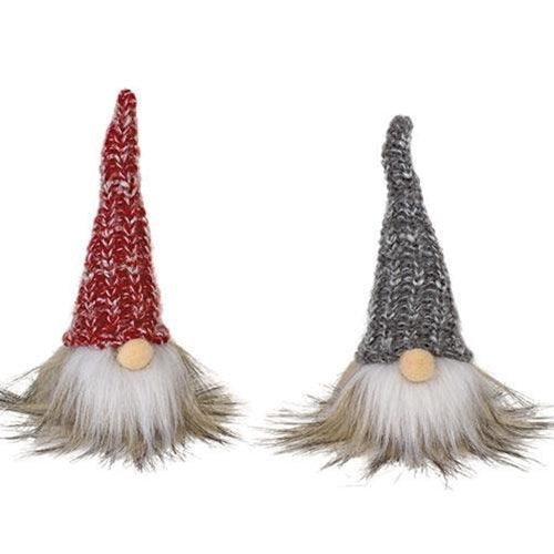 Small Plush Santa Gnome w Red Gray Knit Hat 2 Asstd - The Fox Decor