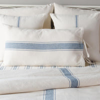 Colonial Blue-Cream Grain Sack Stripe Lumbar Pillow Cover - Interiors by Elizabeth