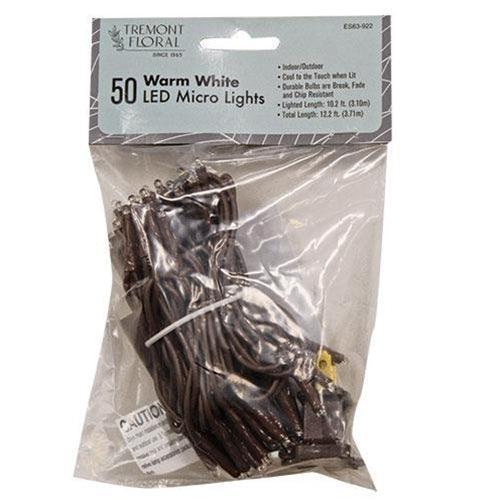 Warm White LED Micro Lights 50 Count Brown Cord - The Fox Decor