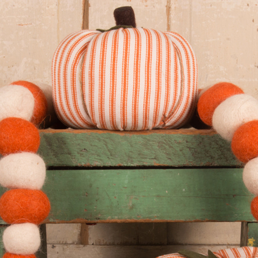 Cream Orange Ticking Pumpkin 4X3 Ornament ONRE0318