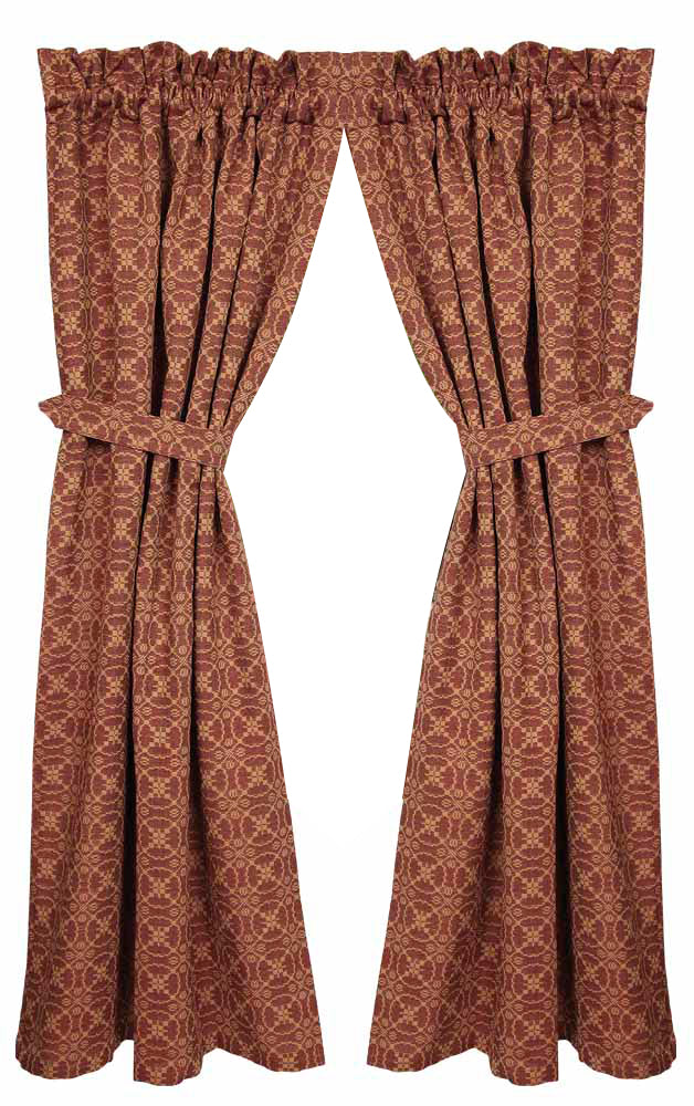 Barn Red Tan Marshfield Jacquard 63" Panels Lined - Interiors by Elizabeth