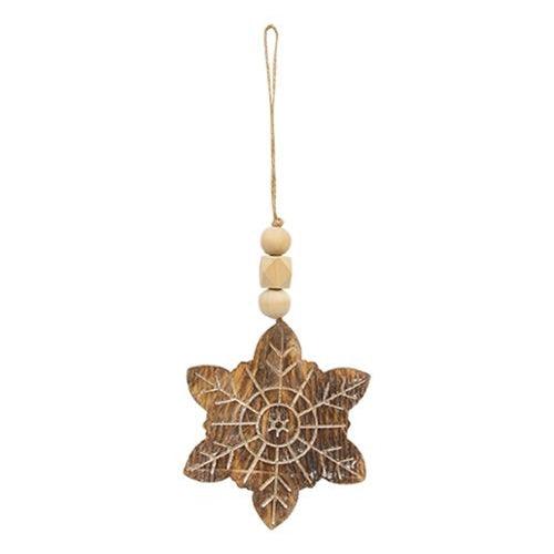 Natural Beaded Distressed Wood Grain Snowflake Ornament 3 Asstd - The Fox Decor