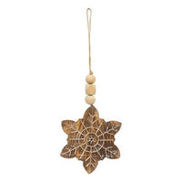 Natural Beaded Distressed Wood Grain Snowflake Ornament 3 Asstd - The Fox Decor
