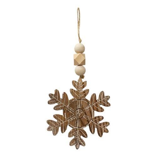 Natural Beaded Distressed Wood Grain Snowflake Ornament 3 Asstd - The Fox Decor