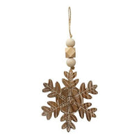 Natural Beaded Distressed Wood Grain Snowflake Ornament 3 Asstd - The Fox Decor