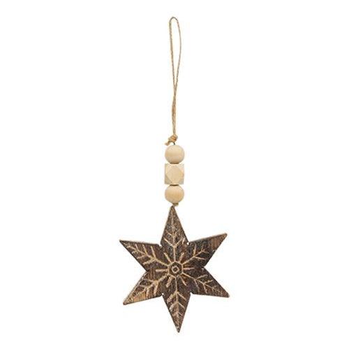 Natural Beaded Distressed Wood Grain Snowflake Ornament 3 Asstd - The Fox Decor