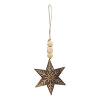 Natural Beaded Distressed Wood Grain Snowflake Ornament 3 Asstd - The Fox Decor