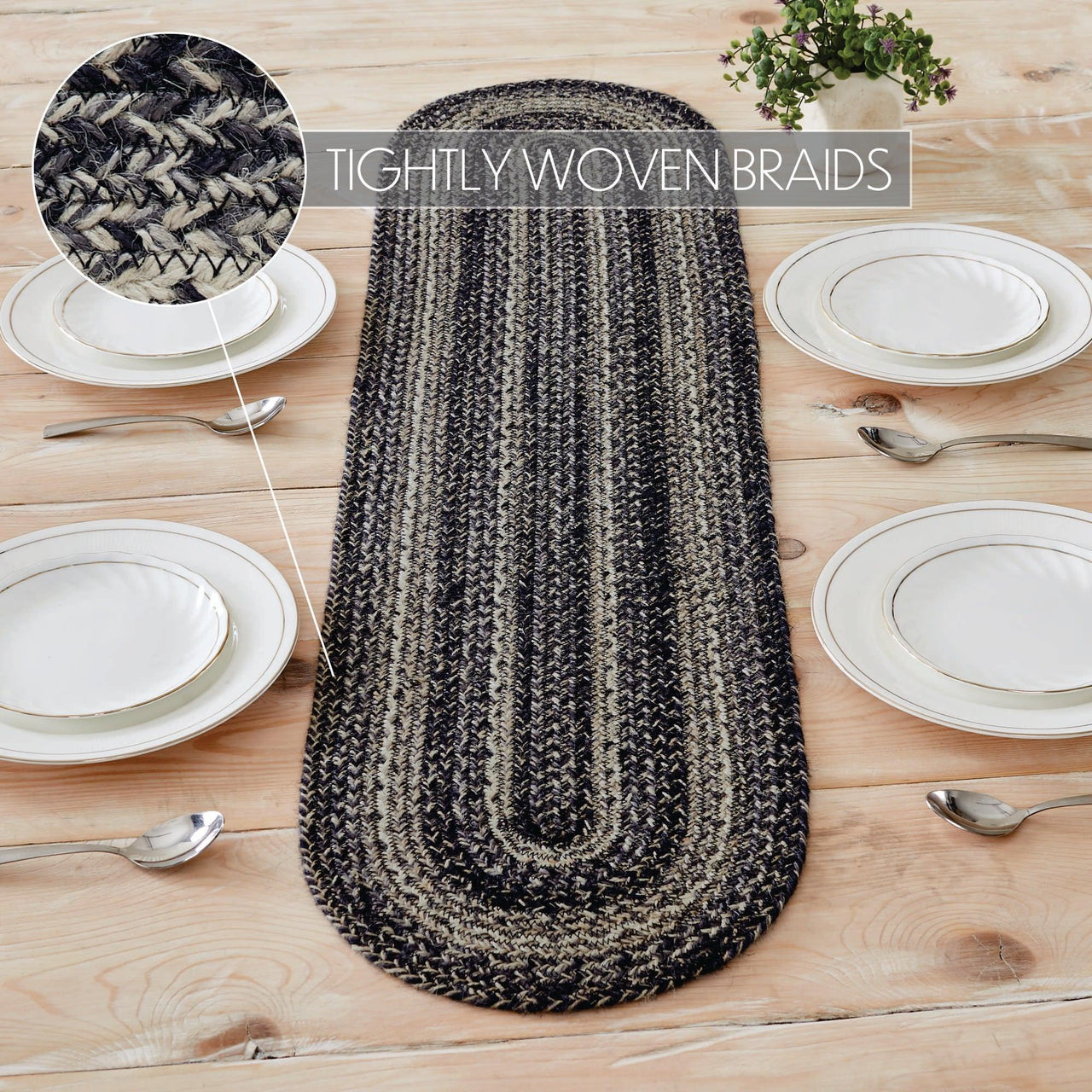 Sawyer Mill Black White Jute Oval Runner 12x48 - The Fox Decor