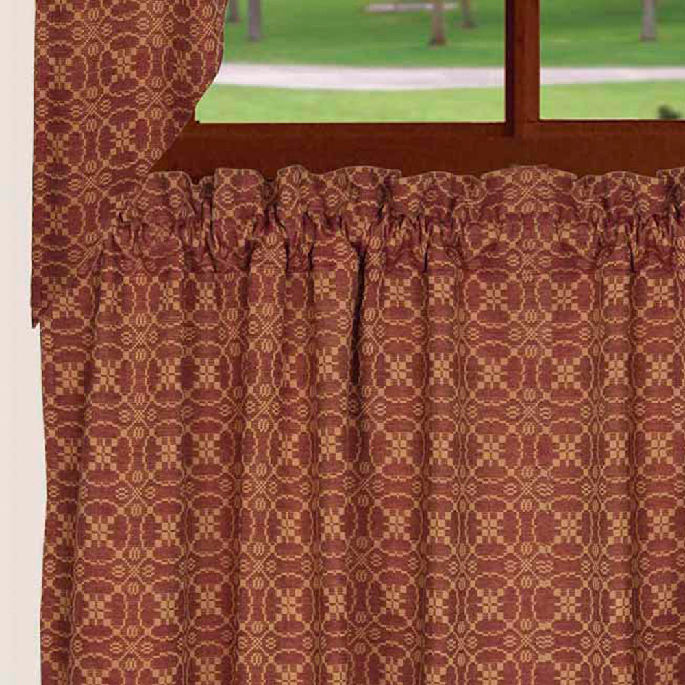 Barn Red Tan Marshfield Jacquard 36" Tiers Lined - Interiors by Elizabeth