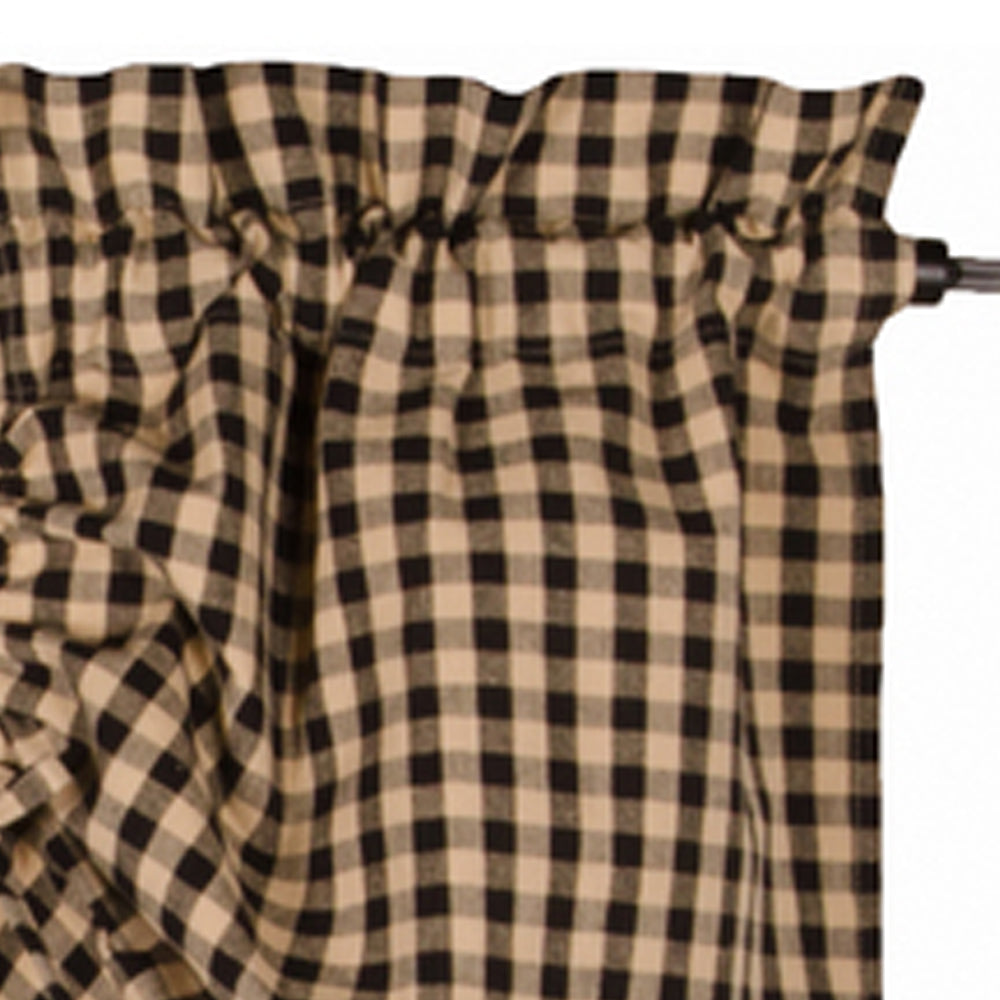 Heritage House Check Gathered Valance Black Nutmeg Lined VG100011