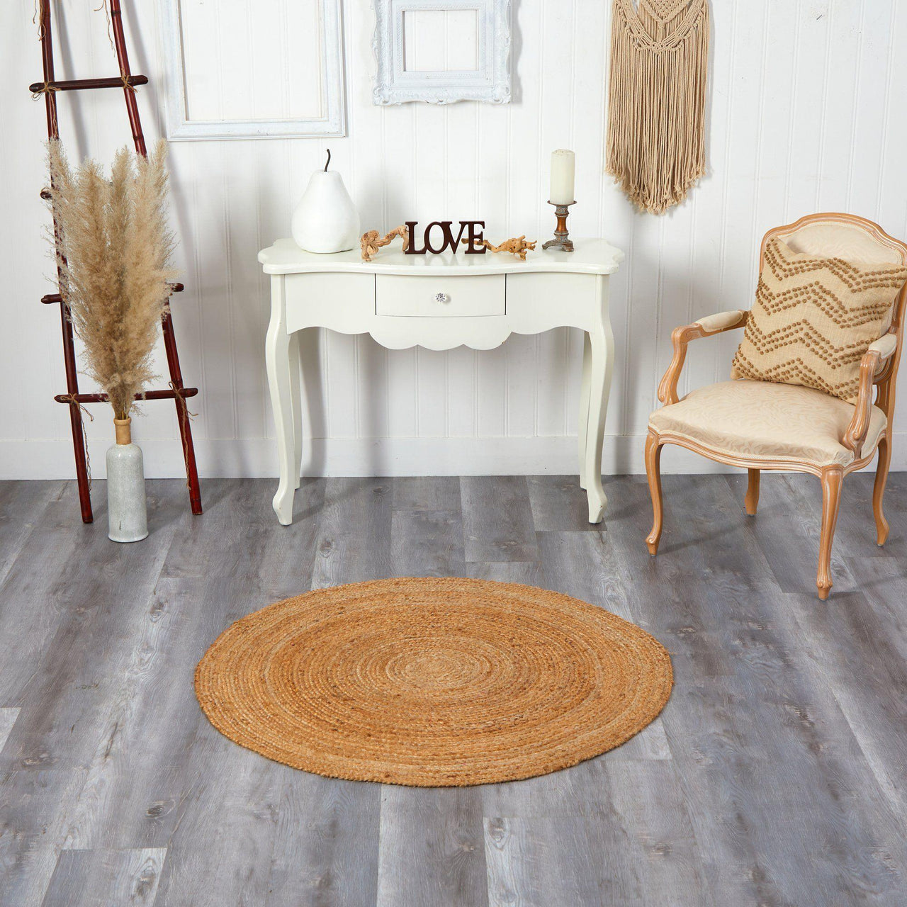 Hand Braided Boho Natural Jute Round Rug 4' - Nearly Natural - The Fox Decor