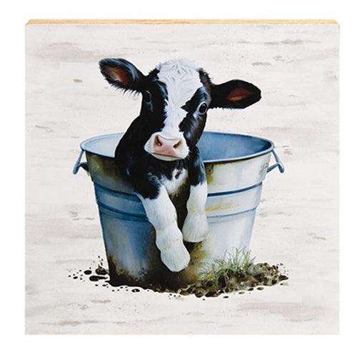 Baby Black & White Cow in a Bucket Block - The Fox Decor