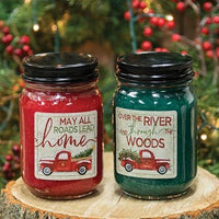Hollyberry Jar Candle w Red Truck 12oz - All Roads Lead Home - The Fox Decor
