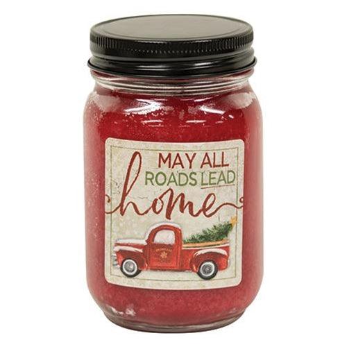 Hollyberry Jar Candle w Red Truck 12oz - All Roads Lead Home - The Fox Decor